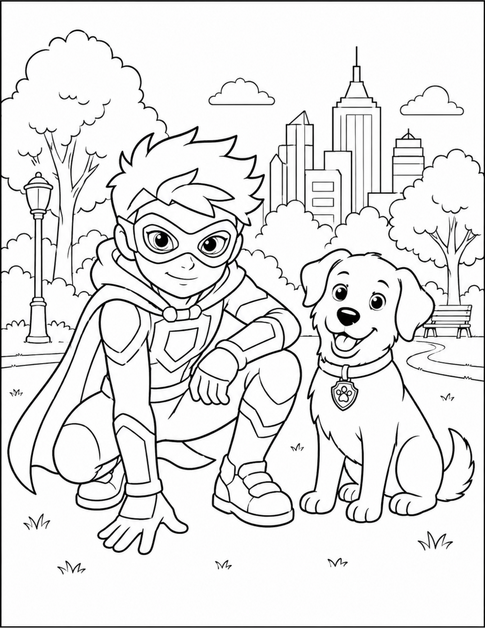 Spiderman coloring pages inspired by an original hero with a friendly dog