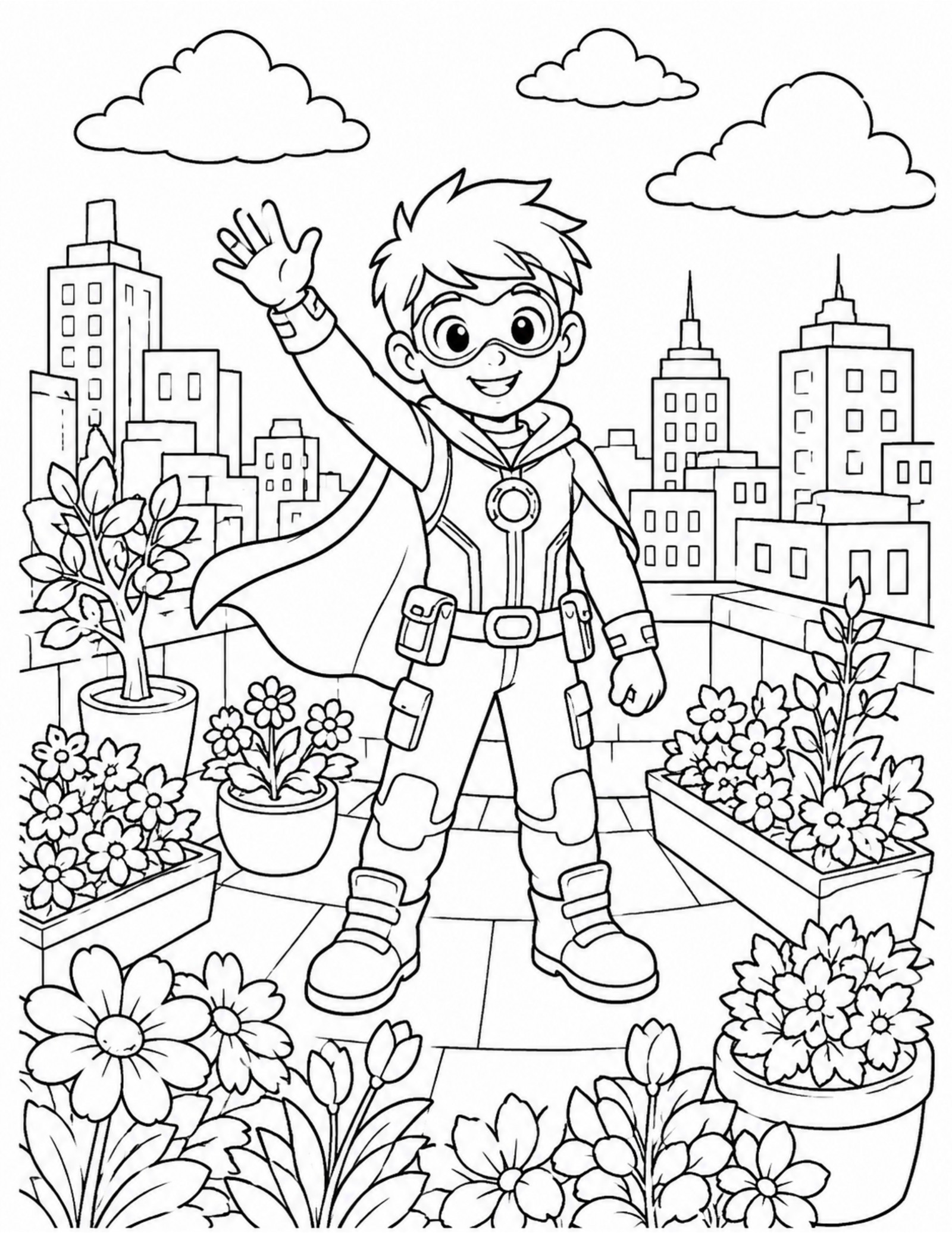 Spiderman coloring pages inspired by an original rooftop hero scene