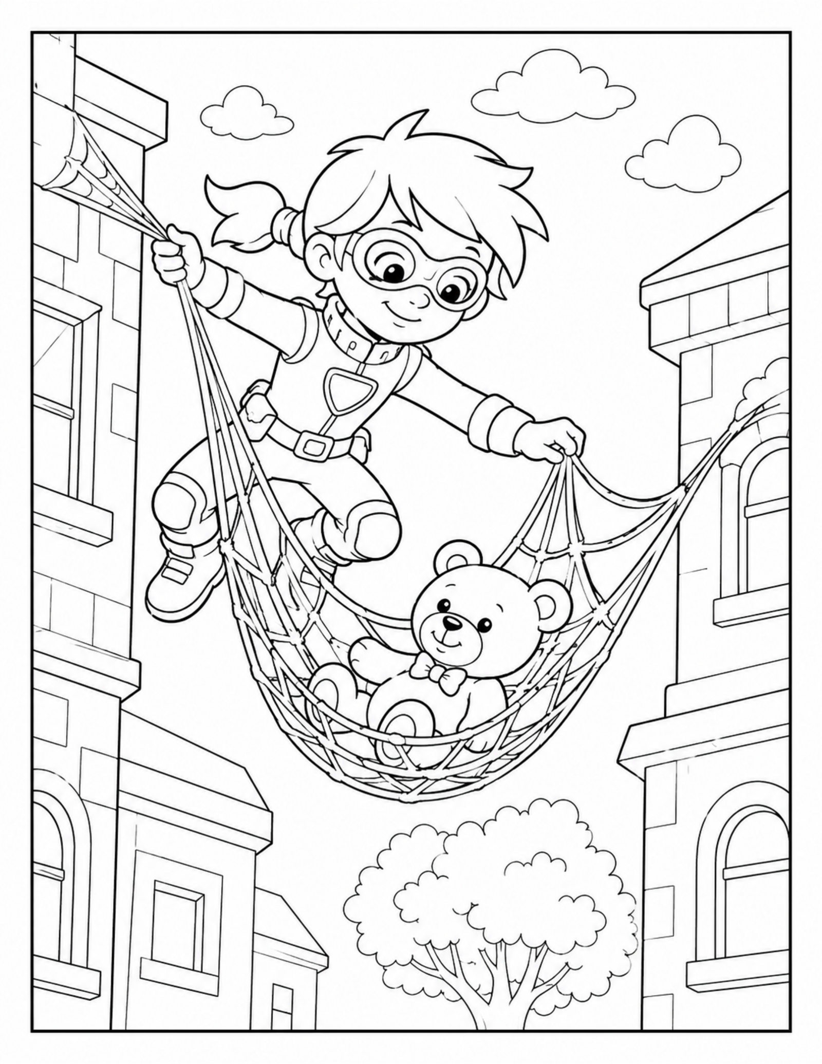 Spiderman coloring pages inspired by an original hero and teddy bear