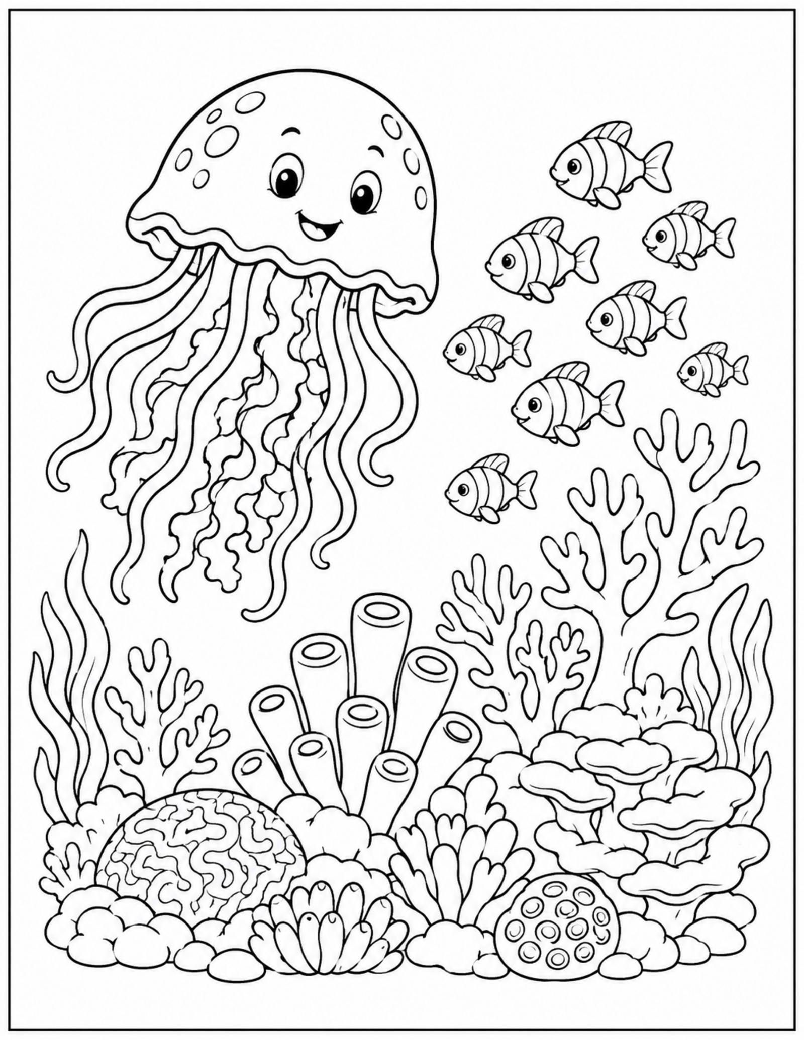 Original undersea treasure chest coloring page with an imaginary sea explorer