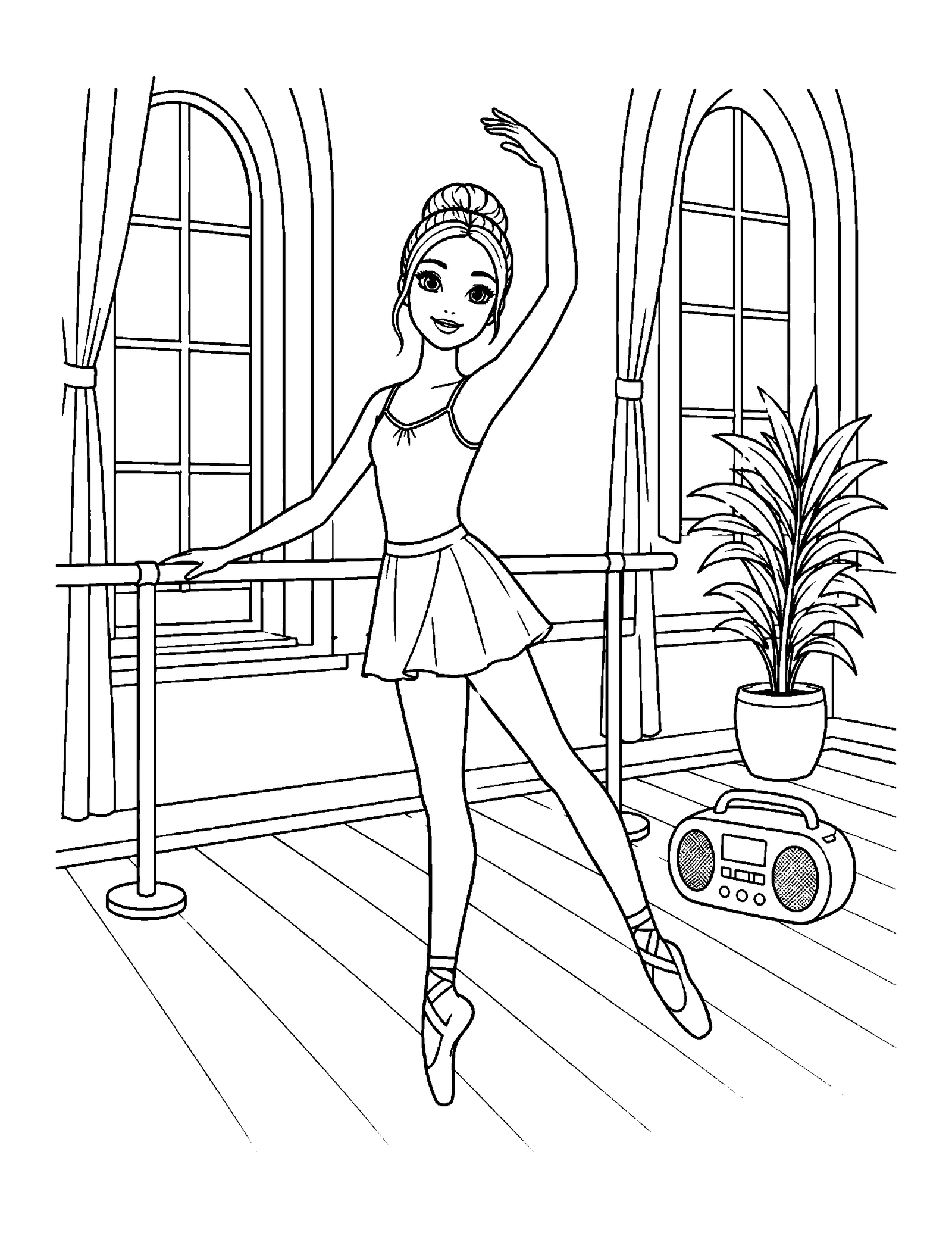 Barbie coloring pages printable style ballet dance studio