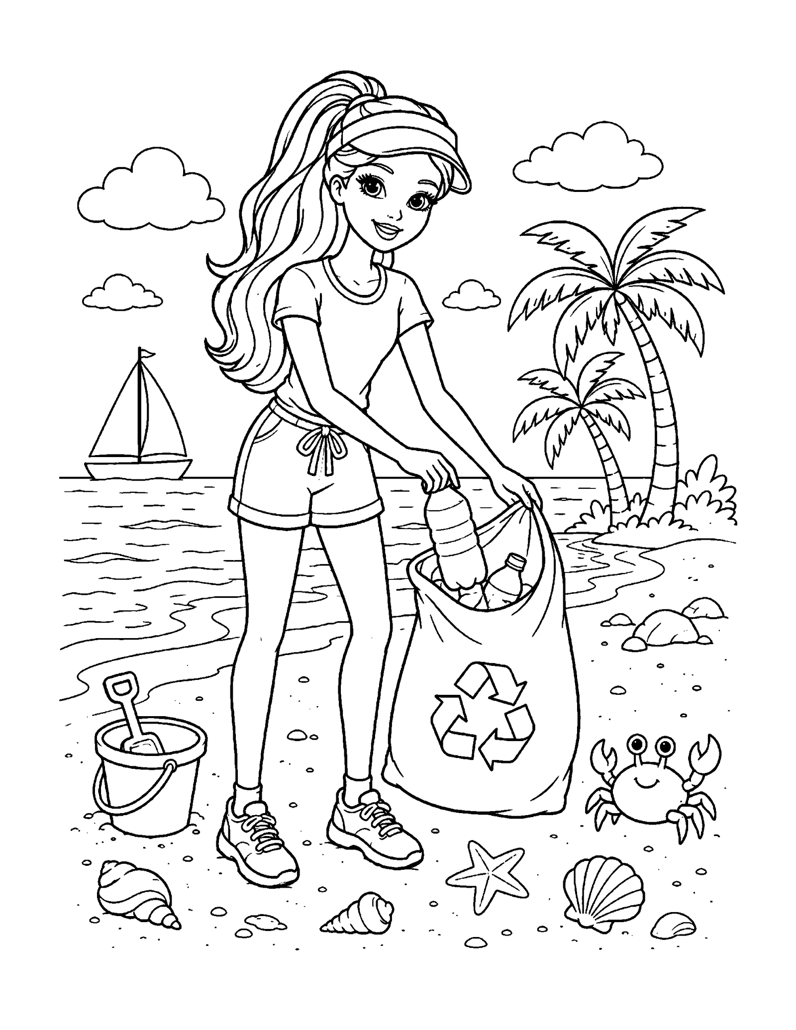 Barbie coloring pages printable style beach cleanup activity