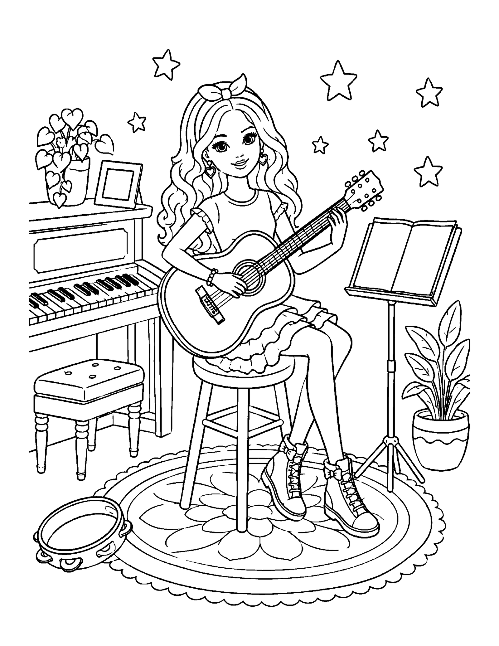 Barbie coloring pages printable style guitar music room