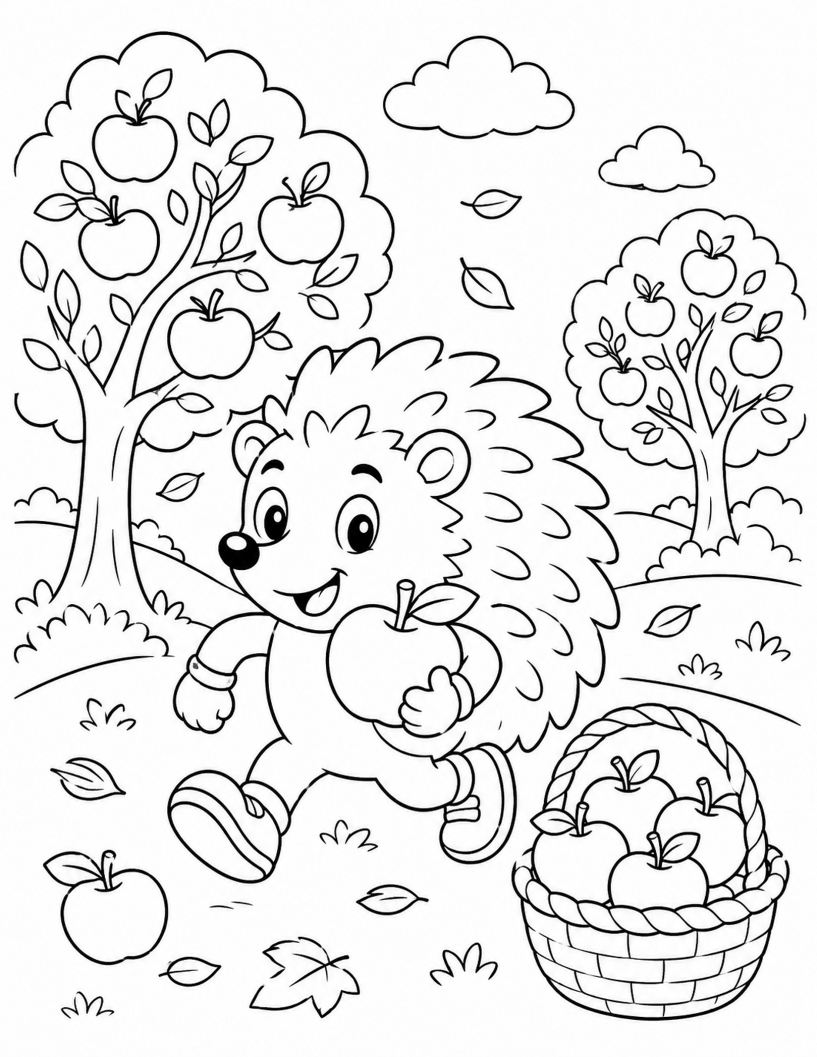 Sonic coloring pages printable style original hedgehog collecting apples