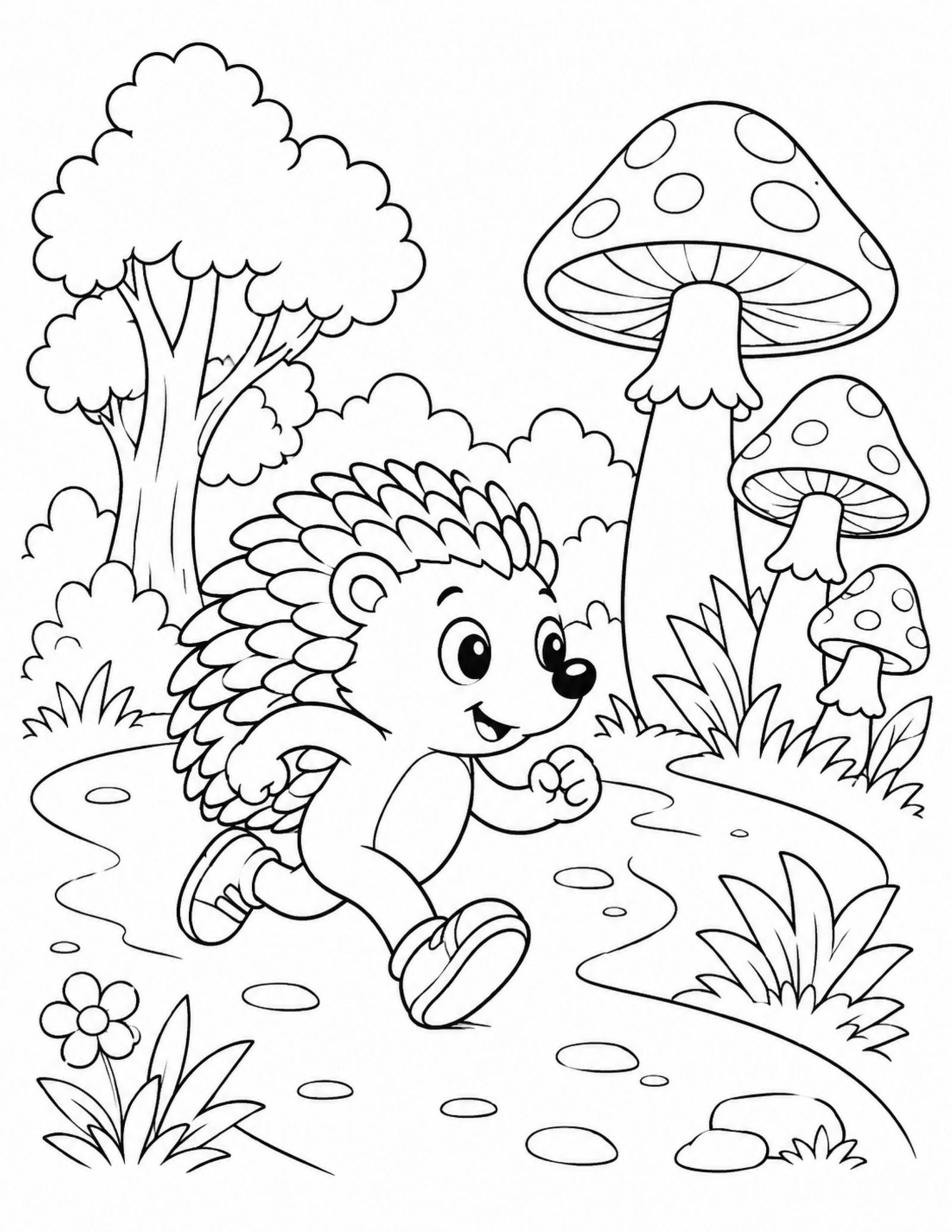 Sonic coloring pages printable style original speedy hedgehog running on a forest trail