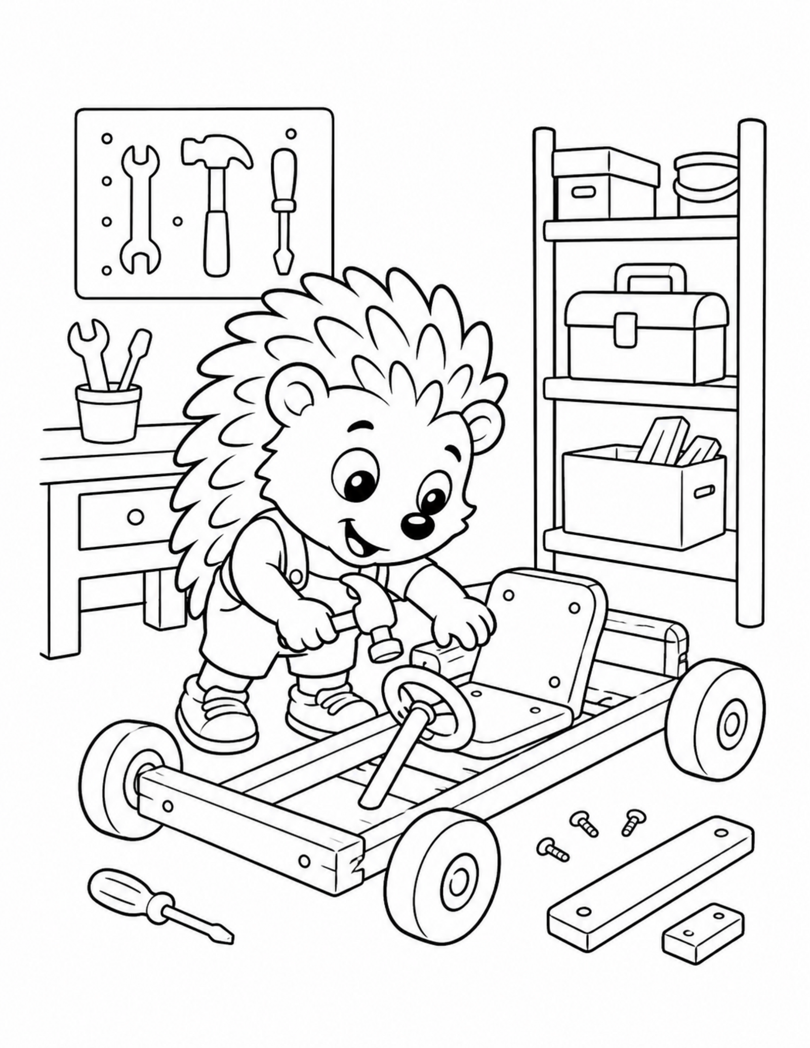 Sonic coloring pages printable style original hedgehog building a go-kart