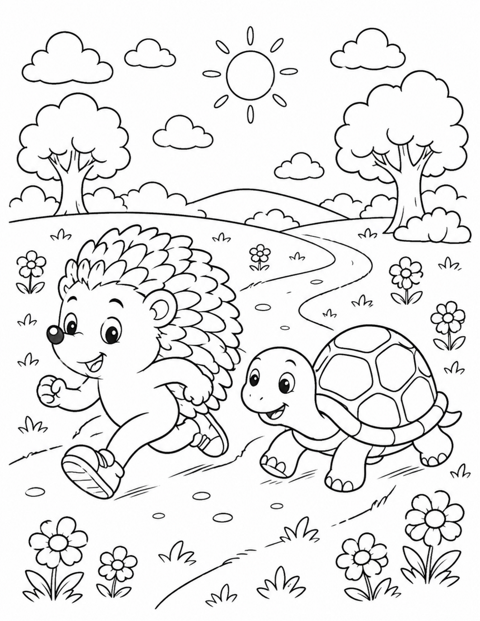 Sonic coloring pages printable style original hedgehog racing a turtle